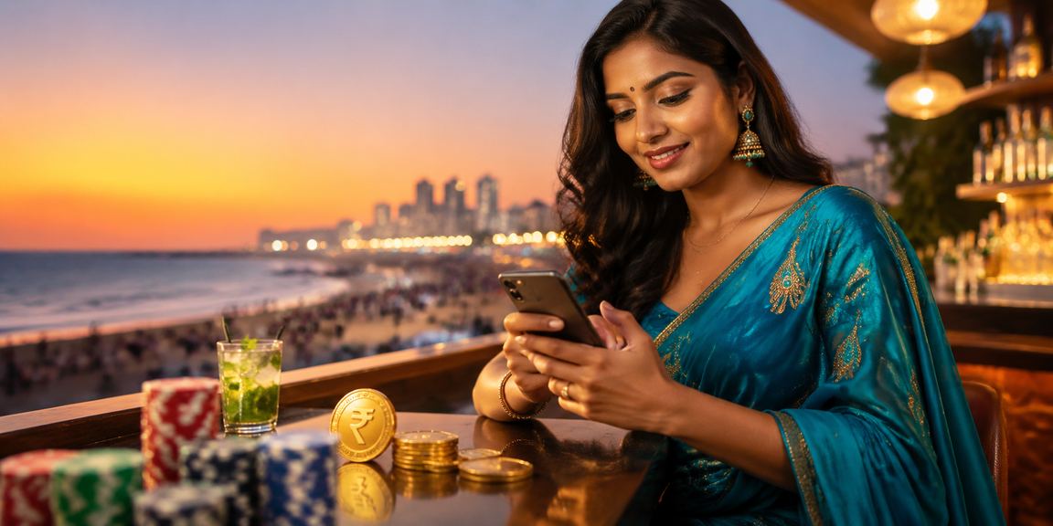 Player using mobile casino near Chennai Marina Beach